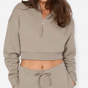 WeWoreWhat Tan Cropped Zip Up Boxy Hoodie XL NWT